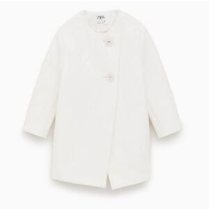 Zara Girls White Button Front Coat Size 6 Pocket Details